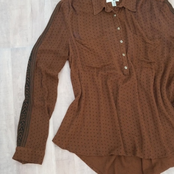 Amuse Society Brown & Black Patterned Top - Picture 2 of 5